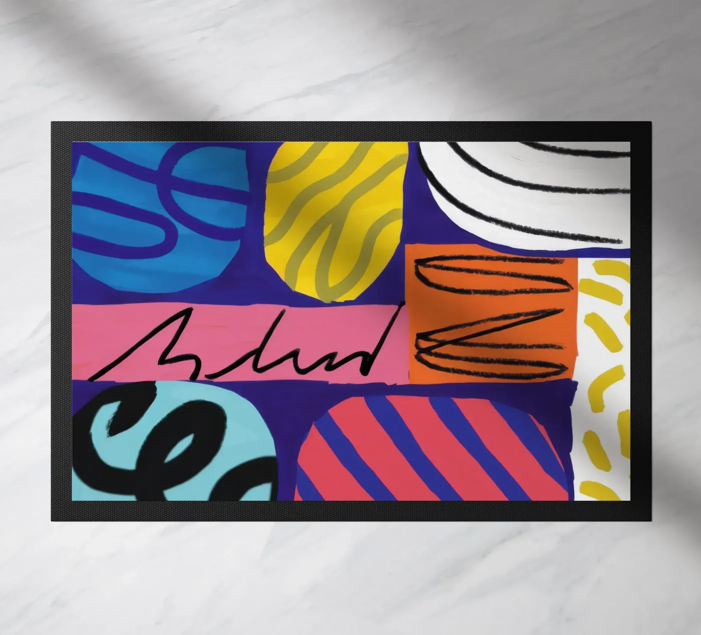 Energetic Scribble Abstract doormat by Bring Haven