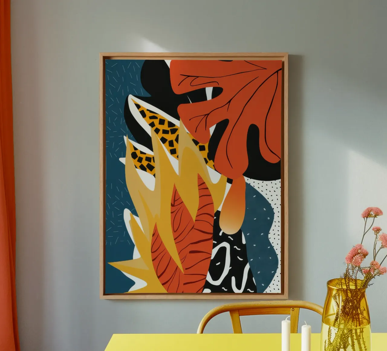 Feline Jungle Abstract canvas met Baklijst van Line Fable
