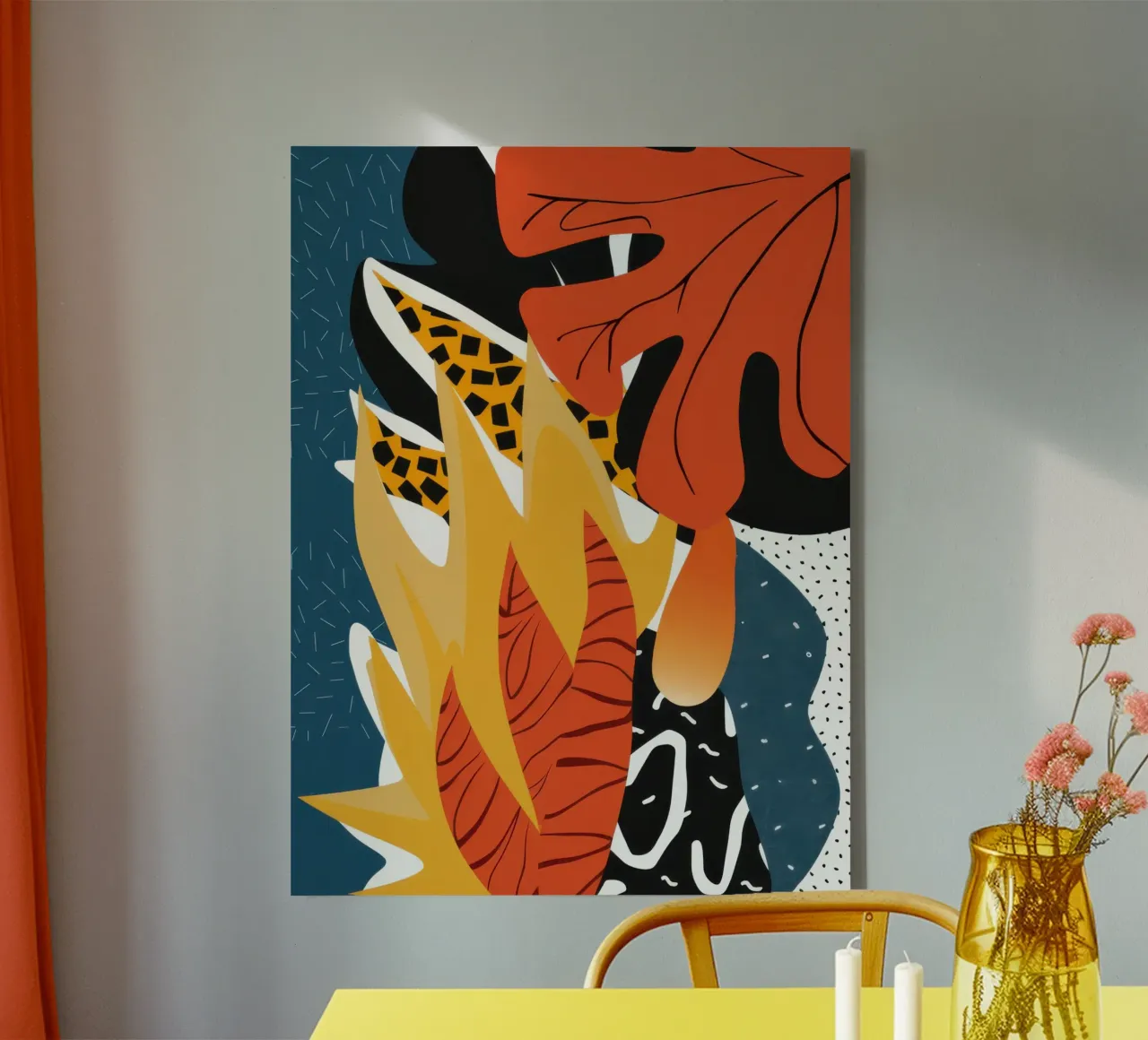 Feline Jungle Abstract canvas met Baklijst van Line Fable