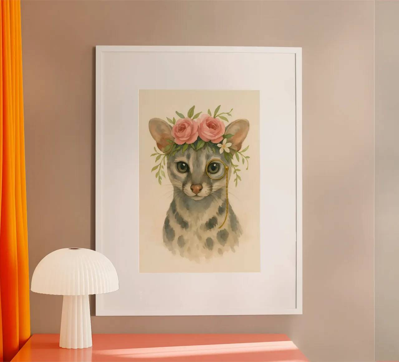 Lo sguardo regale: Gatto dalla corona rosa poster con telaio in legno da Graceful Desine