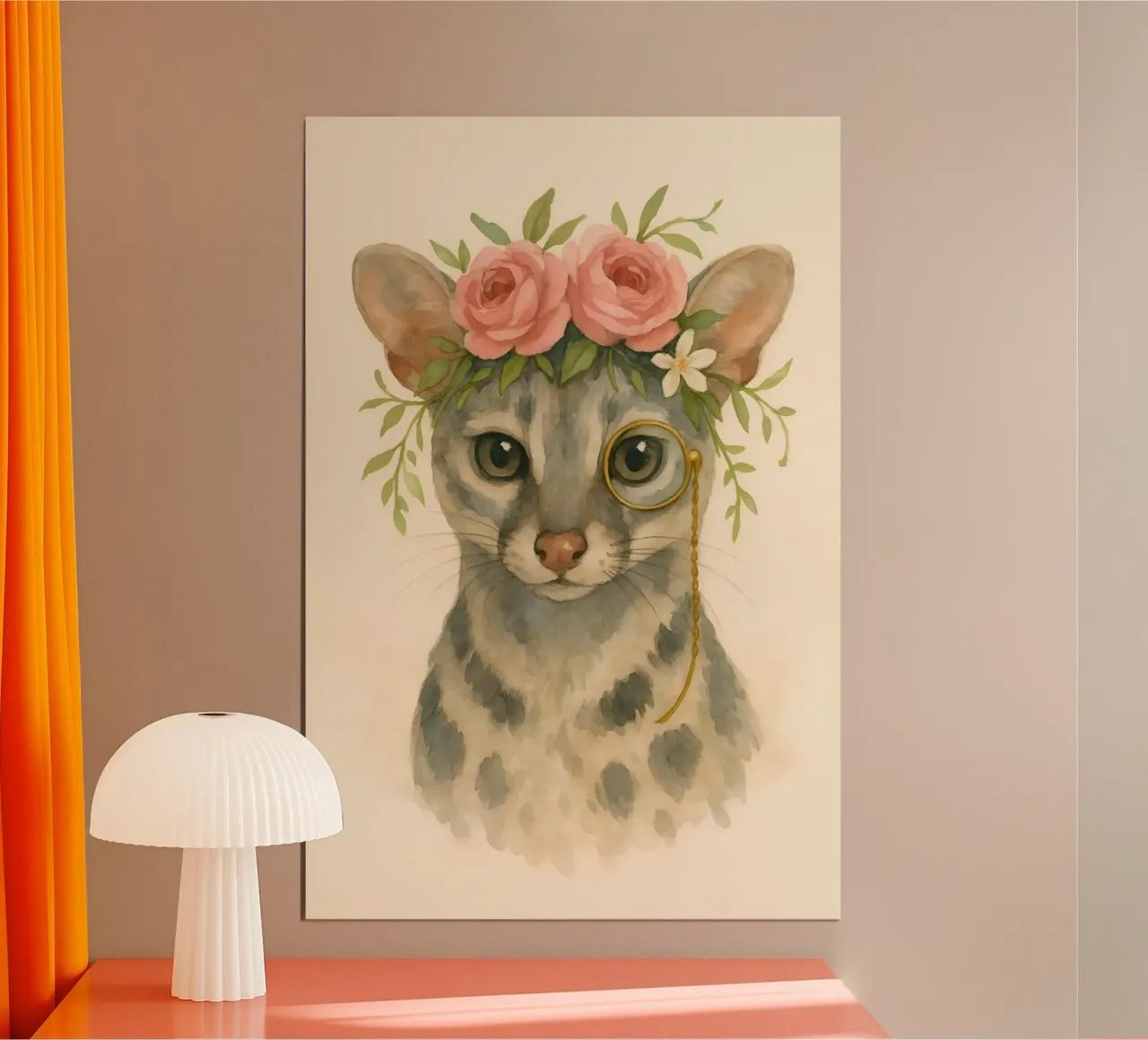 Lo sguardo regale: Gatto dalla corona rosa poster con telaio in legno da Graceful Desine