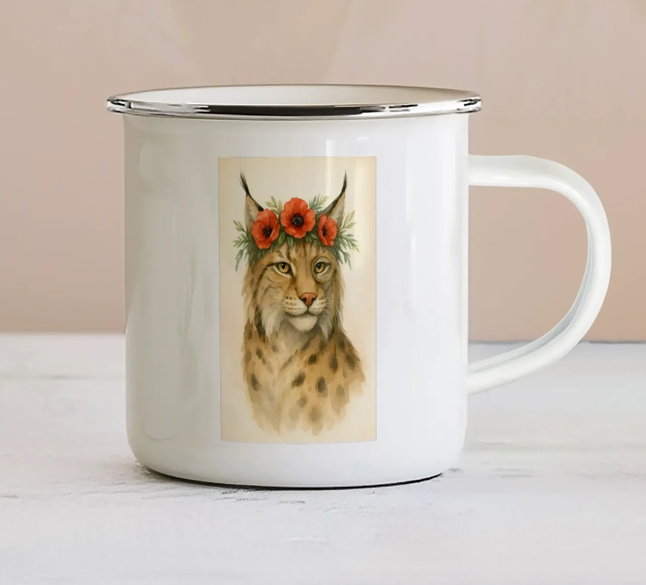 L'aristocratico selvaggio: Lince con papaveri tazza in smalto da Graceful Desine