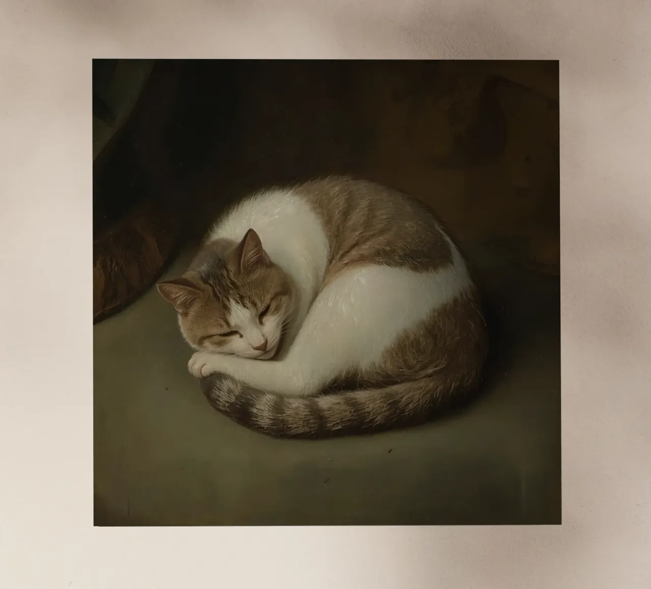 Gatto pacifico che dorme accoccolato su una superficie liscia pellicola backlit da DesignDoodle