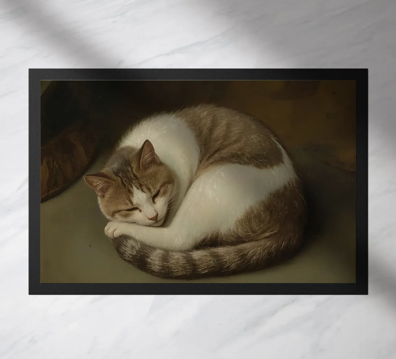 Gatto pacifico che dorme accoccolato su una superficie liscia zerbino da DesignDoodle