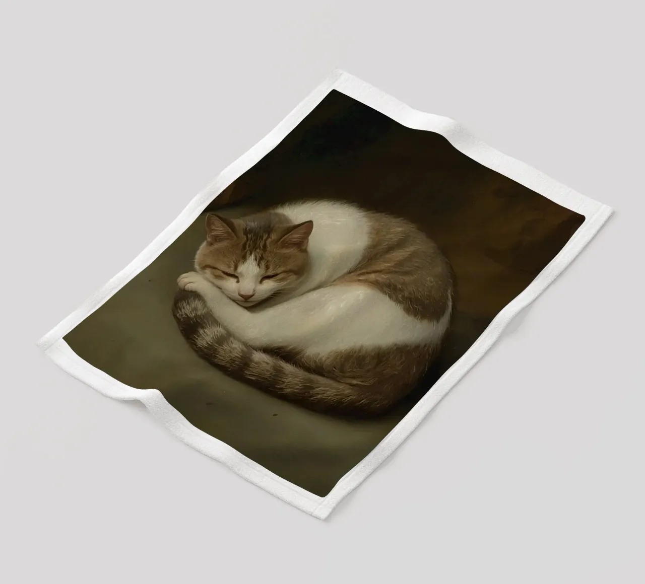 Gatto pacifico che dorme accoccolato su una superficie liscia coperta in pile da DesignDoodle