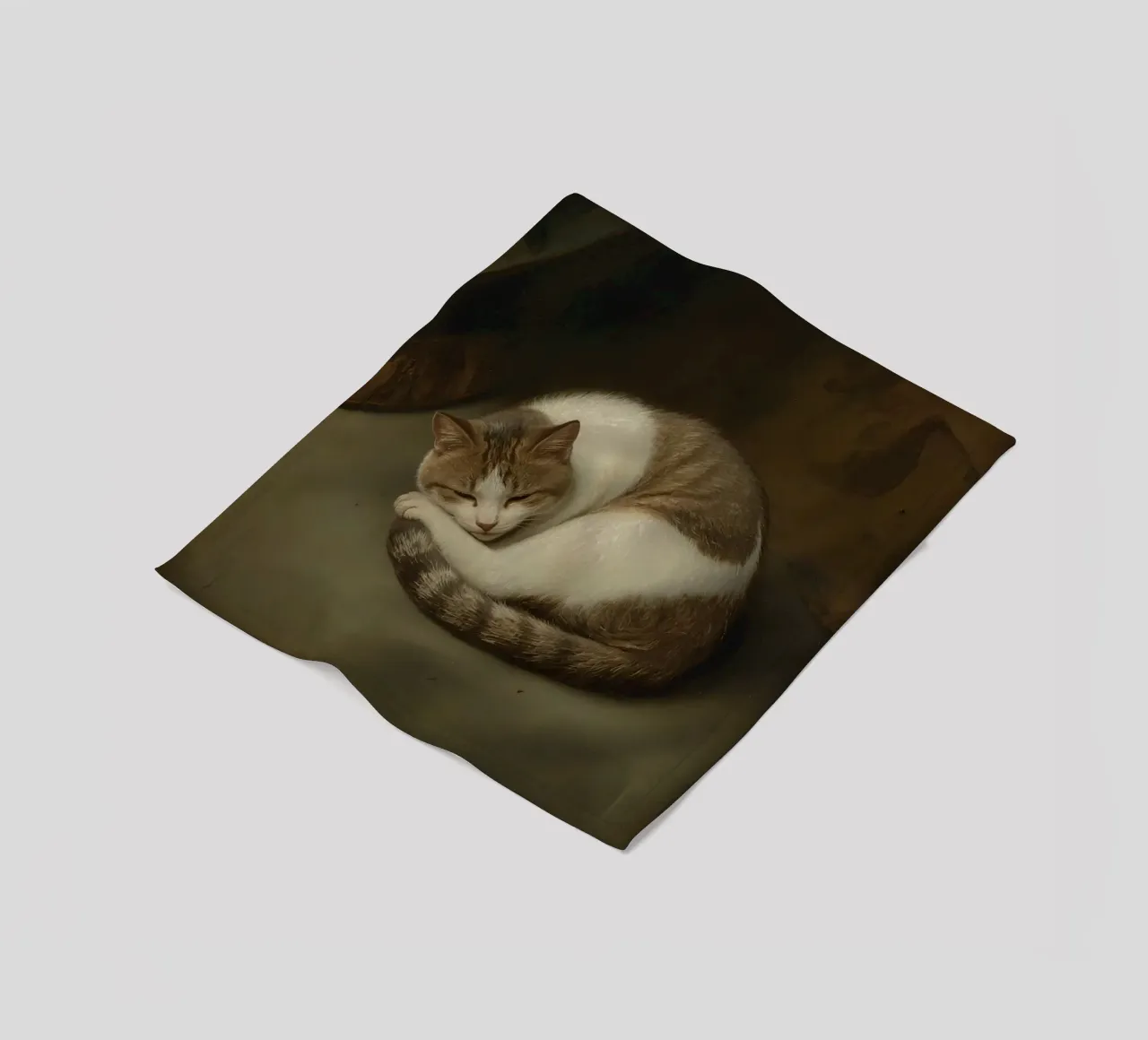 Gatto pacifico che dorme accoccolato su una superficie liscia coperta in pile da DesignDoodle