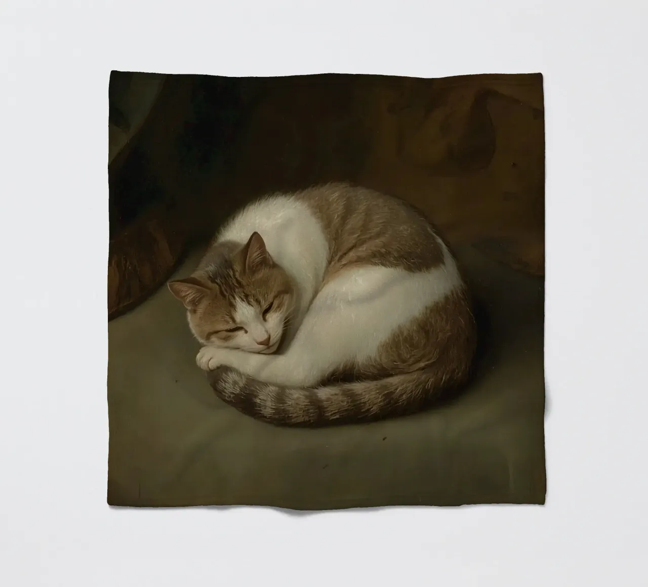 Gatto pacifico che dorme accoccolato su una superficie liscia coperta in pile da DesignDoodle