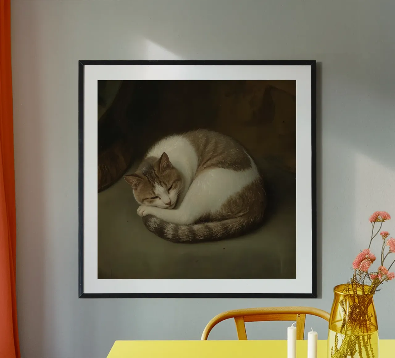 Gatto pacifico che dorme accoccolato su una superficie liscia carta hahnemühle da DesignDoodle