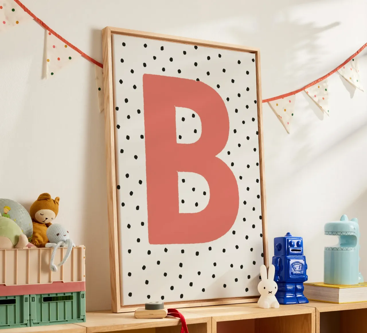 Initial B on polka dots - Scandinavian poster canvas by KidzStudio