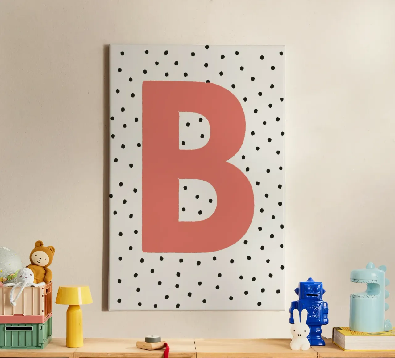 Initial B on polka dots - Scandinavian poster canvas by KidzStudio