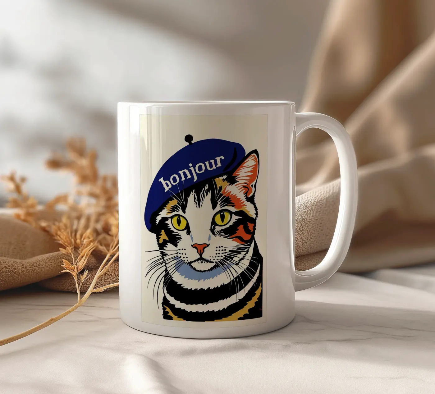 Hello Cat ceramic mug by Arjun