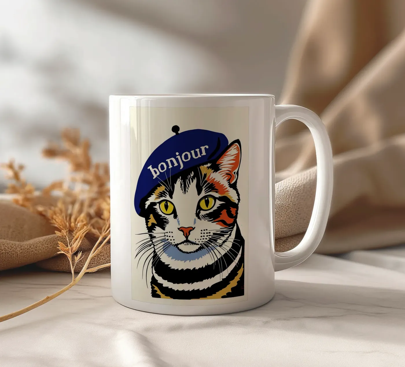 Hello Cat ceramic mug by Arjun