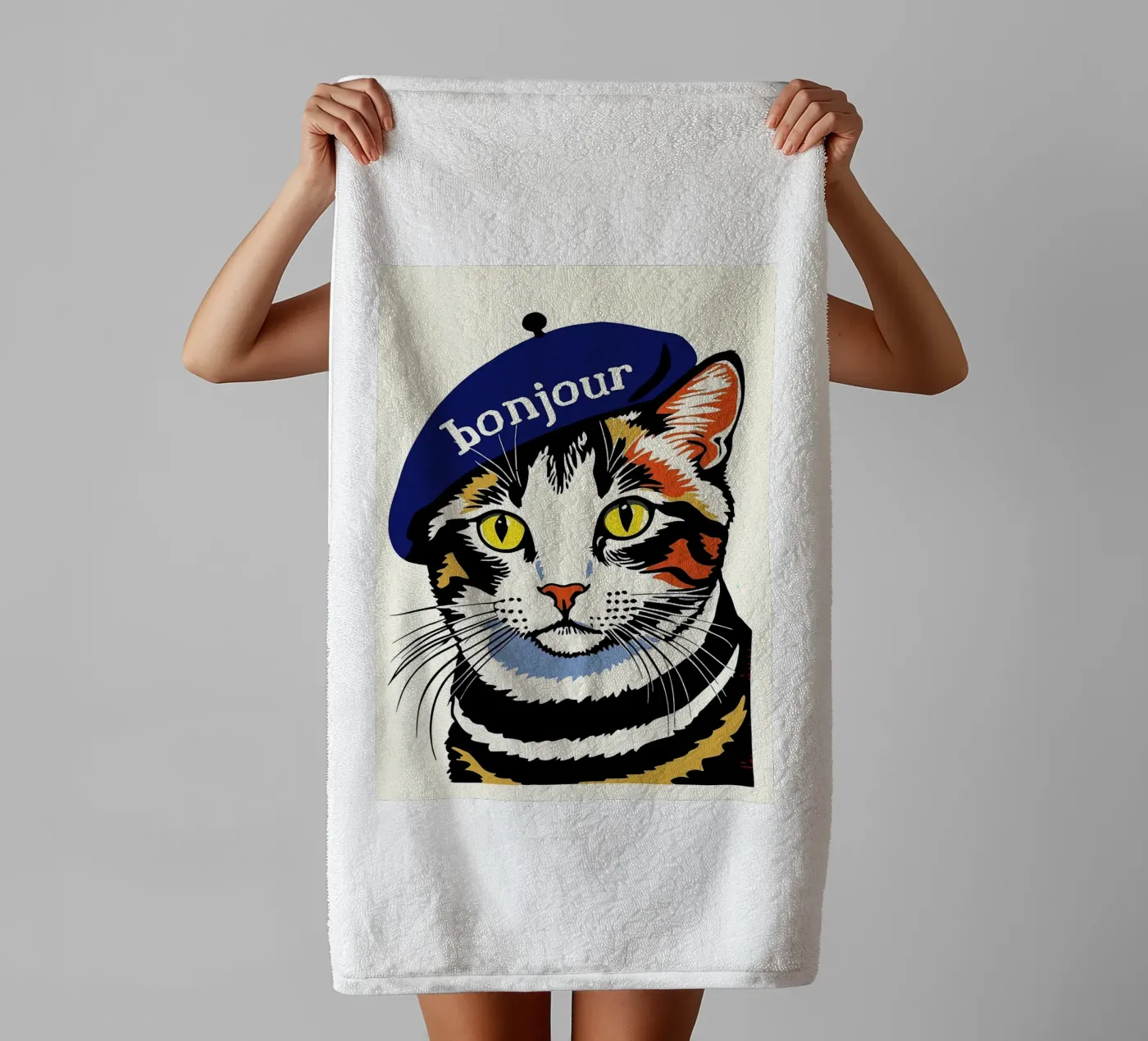 Hello Cat towel by Arjun
