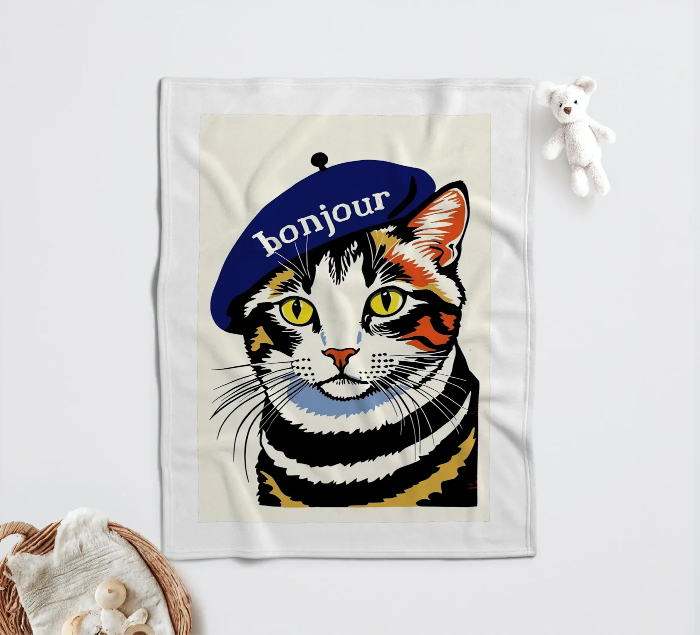 Hello Cat fleece blanket by Arjun
