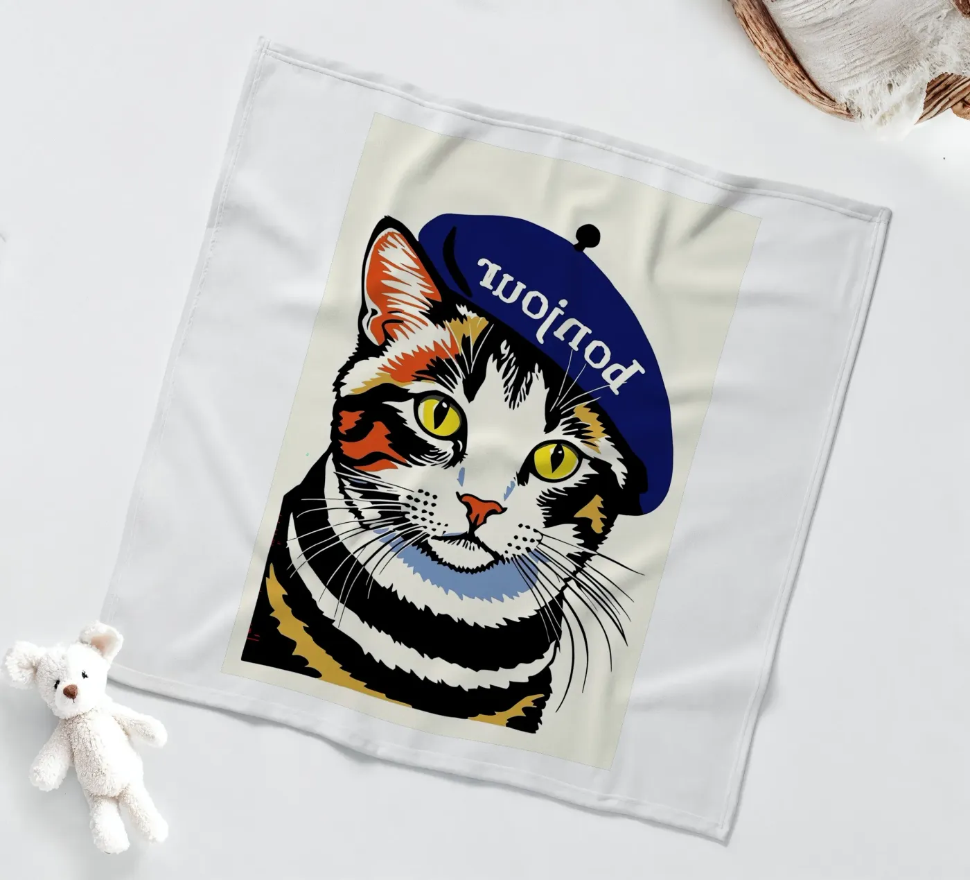 Hello Cat fleece blanket by Arjun