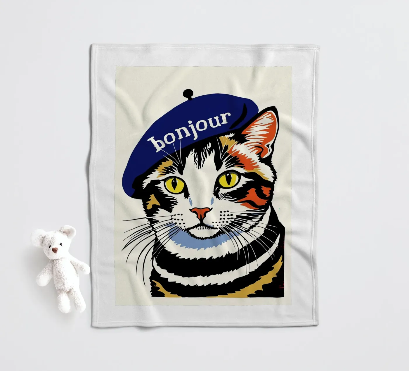 Hello Cat fleece blanket by Arjun