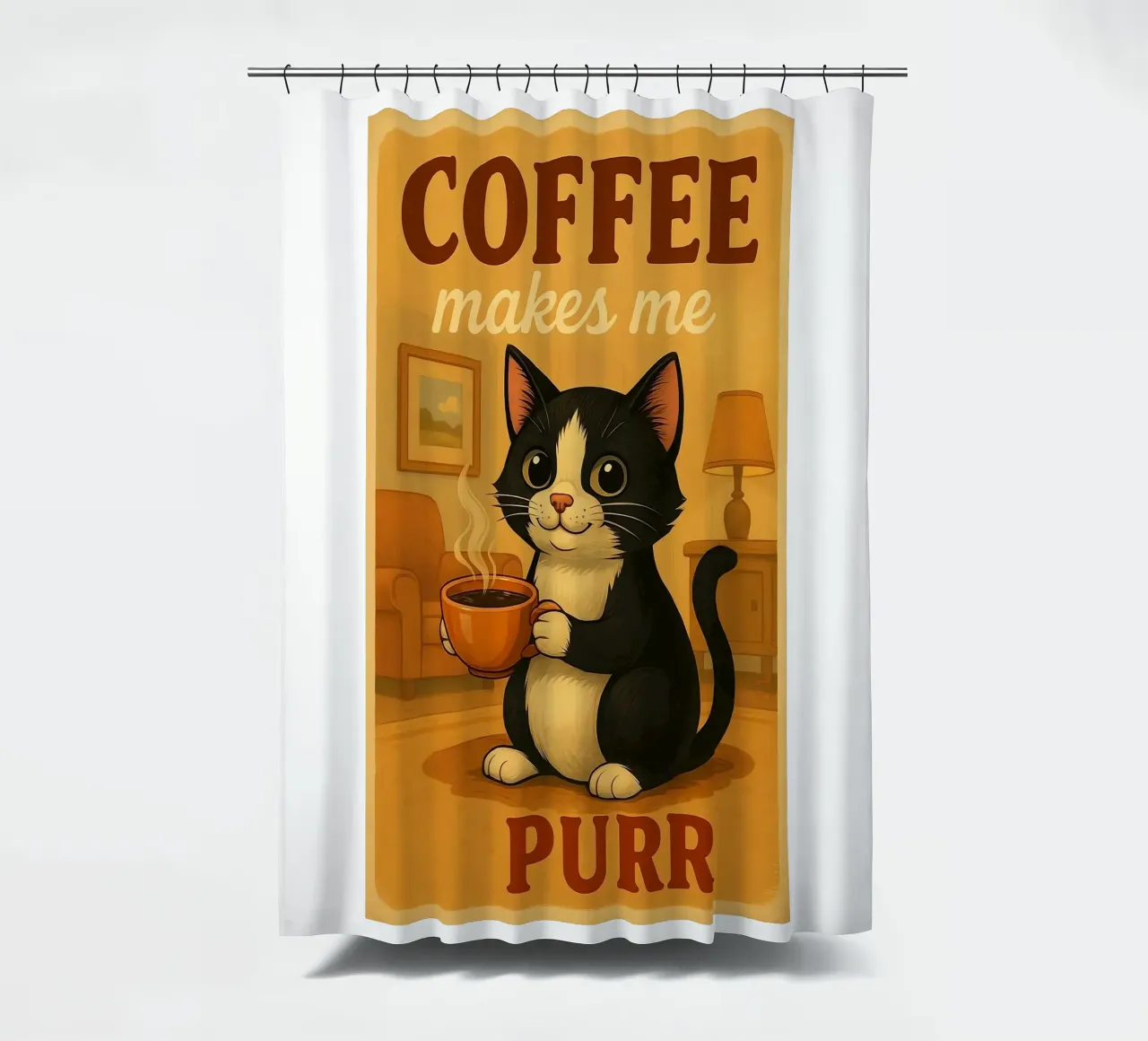 Il caffè mi fa fare le fusa tenda da doccia da Arjun