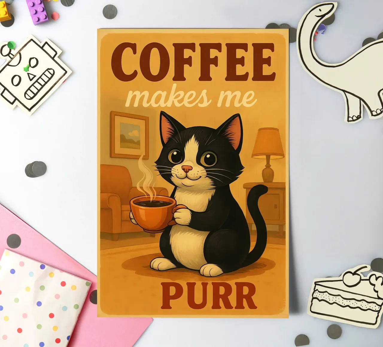 Kaffee bringt mich zum Schnurren Stickerbogen von Arjun