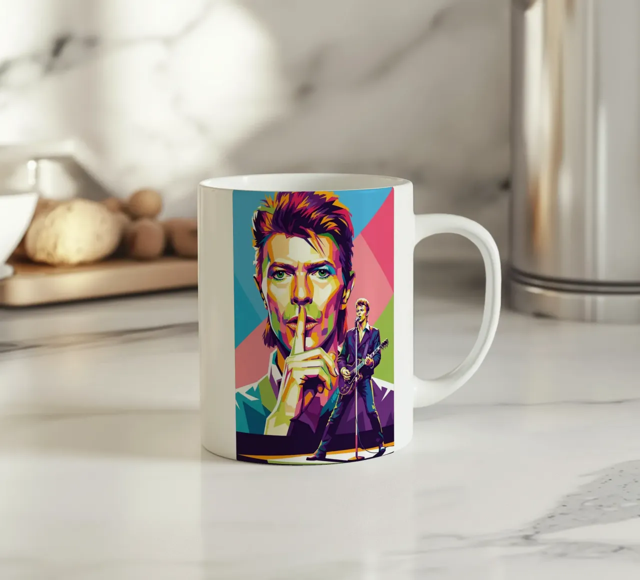 David Bowie - WPAP art style (2) tazza in ceramica da Hantamrata