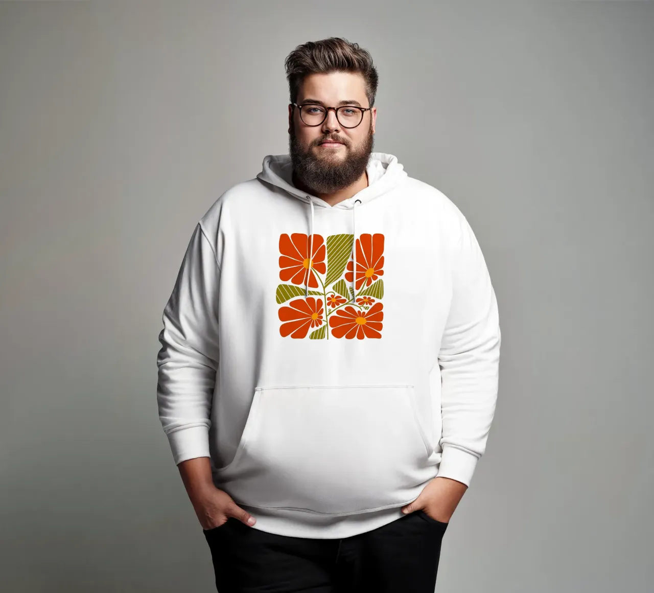 Retro 60s vibes orange flowers felpa con cappuccio da TijanaArtStudio88