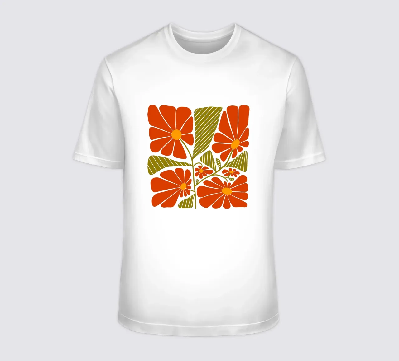 Retro 60s vibes orange flowers t-shirt da TijanaArtStudio88