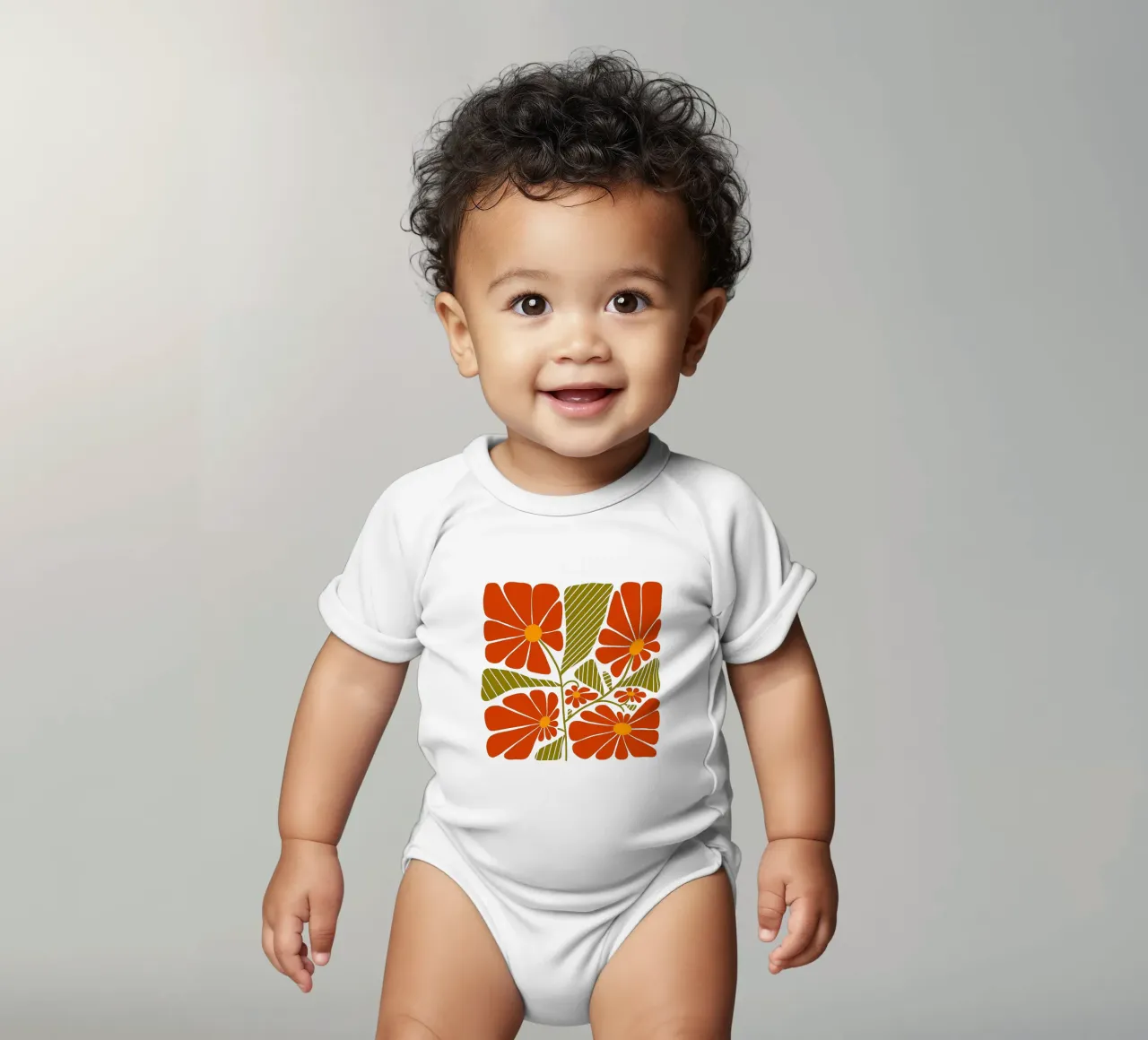 Retro 60s vibes orange flowers body neonato maniche corte da TijanaArtStudio88