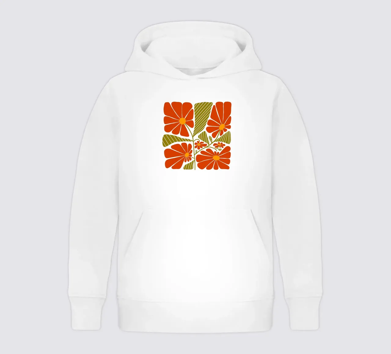 Retro 60s vibes orange flowers felpa bambino con cappuccio da TijanaArtStudio88