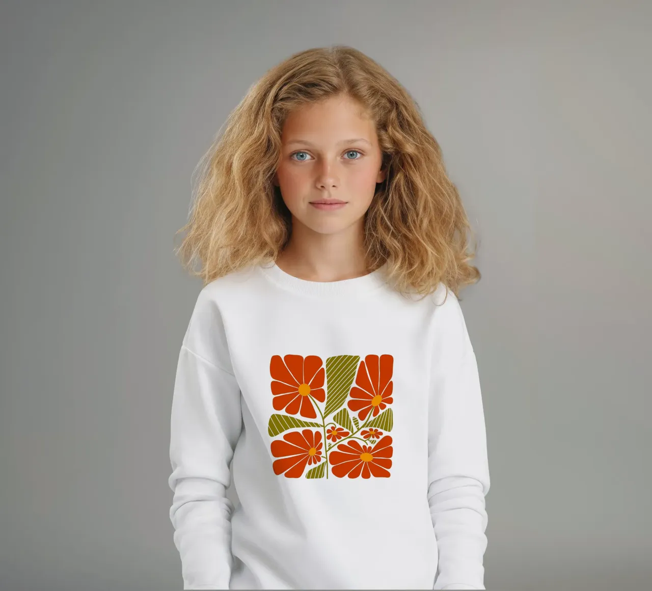 Retro 60s vibes orange flowers felpa bambino da TijanaArtStudio88