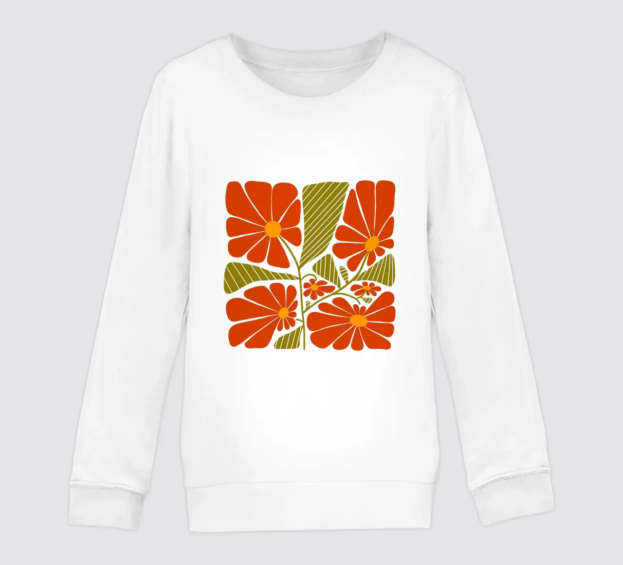 Retro 60s vibes orange flowers felpa bambino da TijanaArtStudio88