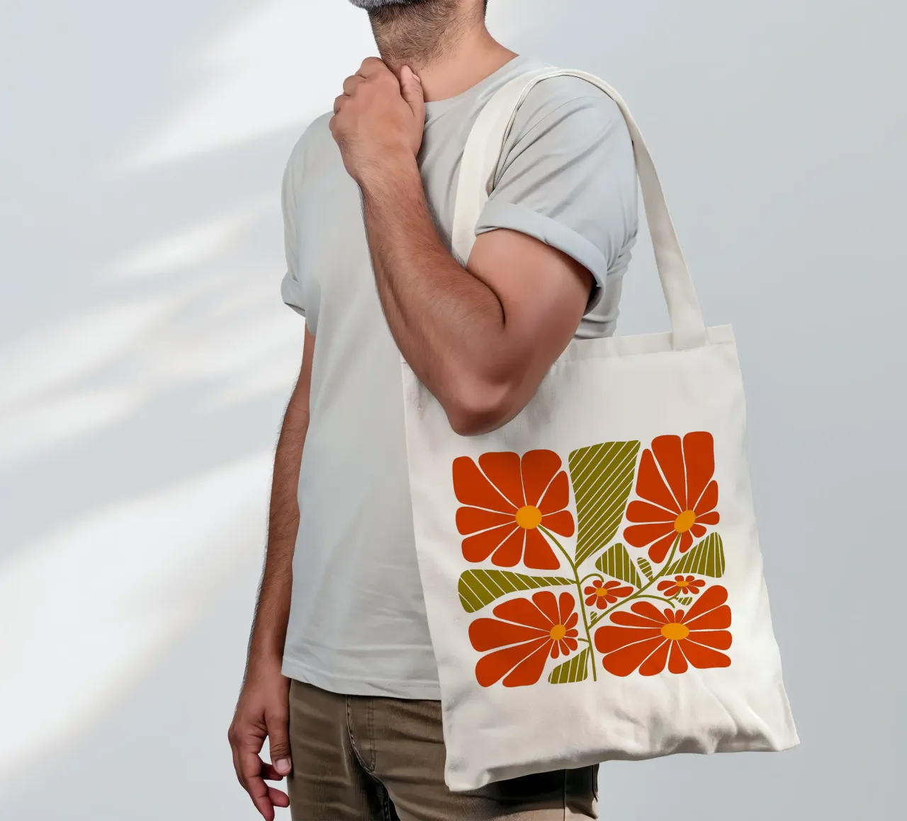 Retro 60s vibes orange flowers borsa in juta da TijanaArtStudio88