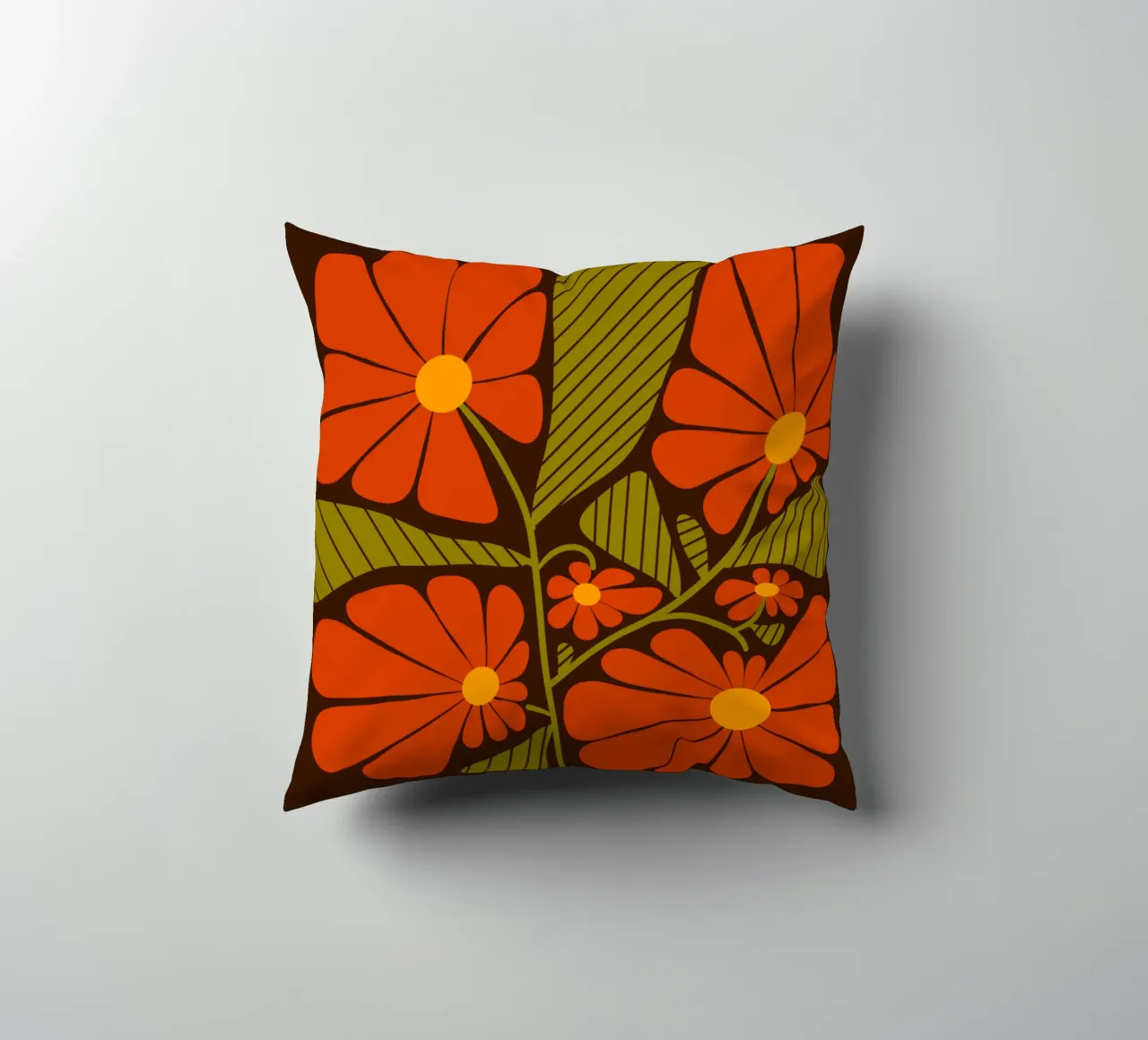 Retro 60s vibes orange flowers cuscino da TijanaArtStudio88