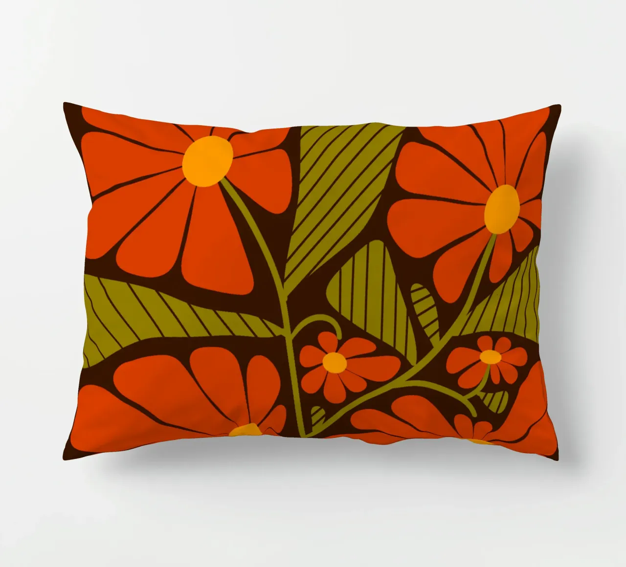 Retro 60s vibes orange flowers cuscino da TijanaArtStudio88
