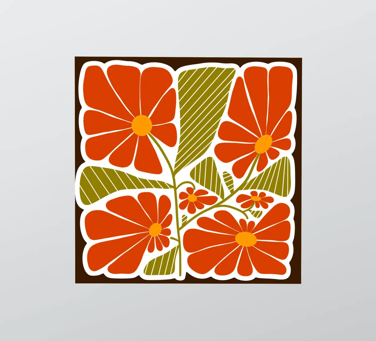 Retro 60s vibes orange flowers adesivo da TijanaArtStudio88