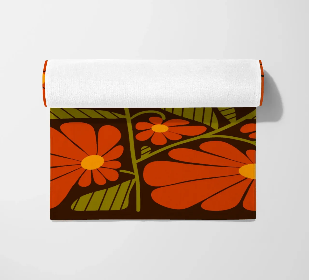 Retro 60s vibes orange flowers telo mare da TijanaArtStudio88