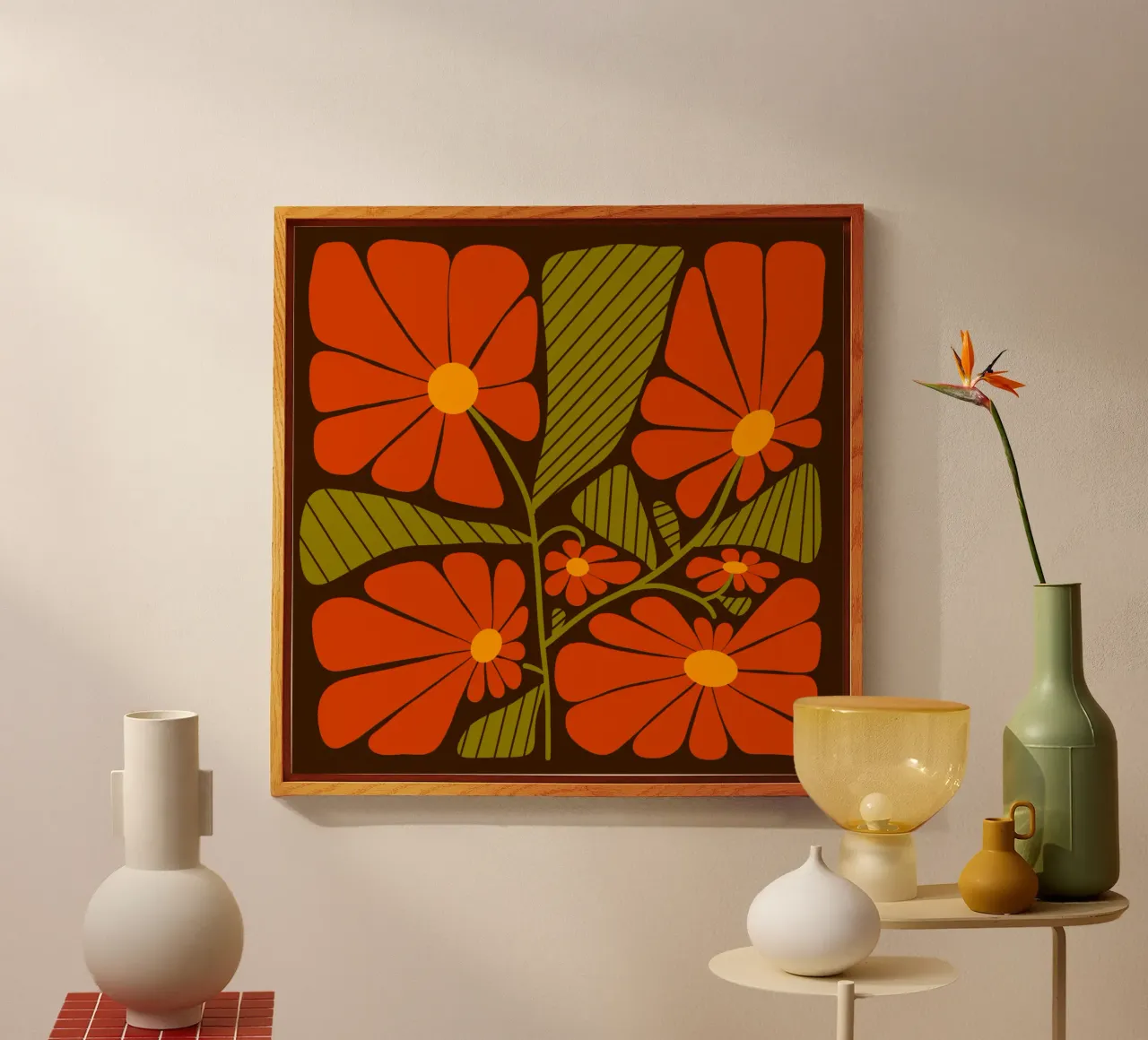 Retro 60s vibes orange flowers plexiglass da TijanaArtStudio88
