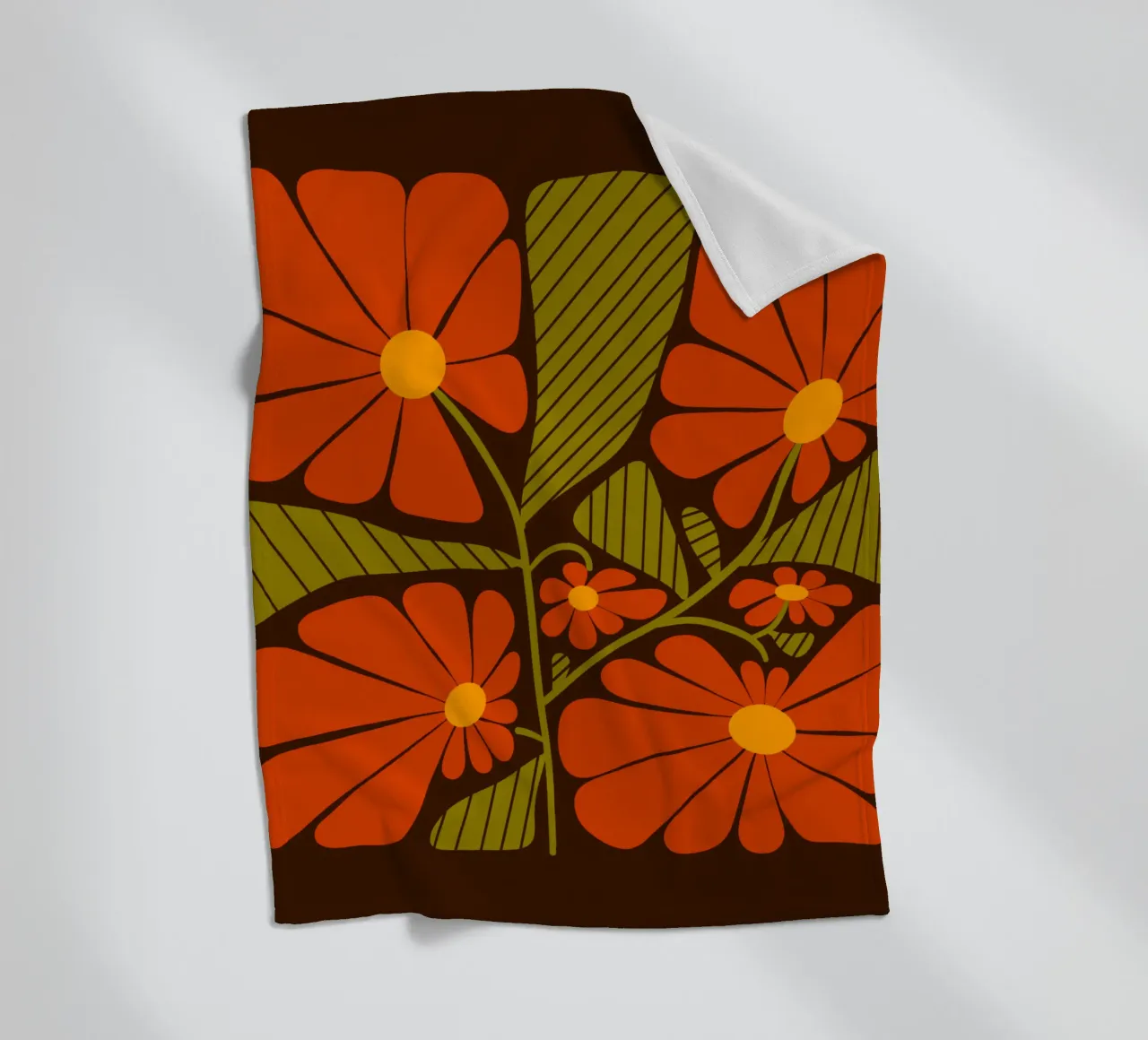 Retro 60s vibes orange flowers coperta in pile da TijanaArtStudio88