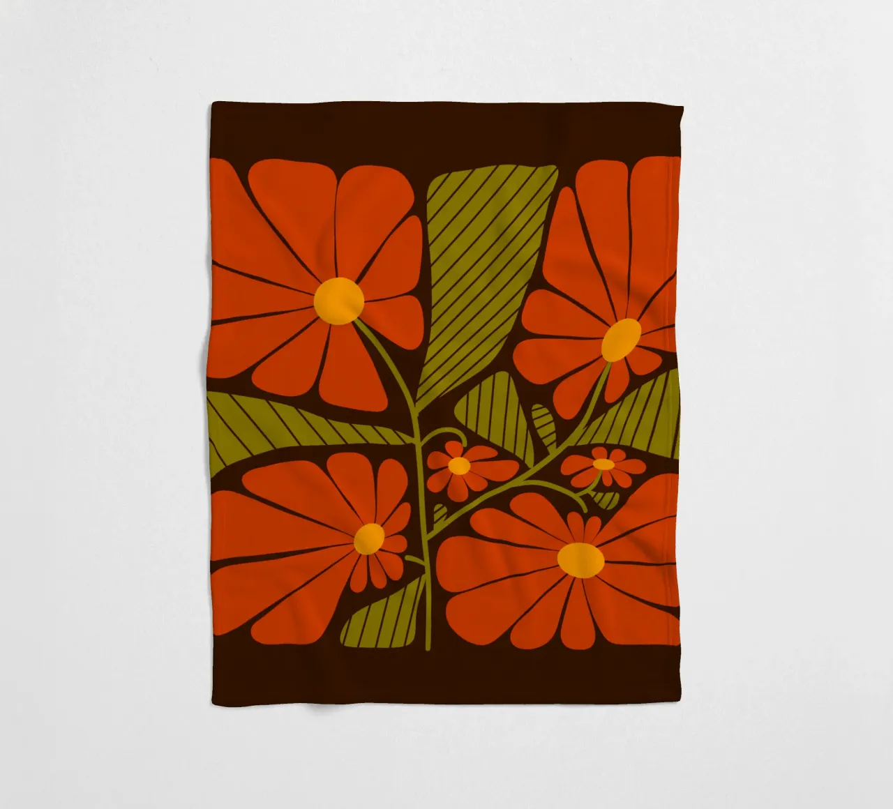 Retro 60s vibes orange flowers coperta in pile da TijanaArtStudio88