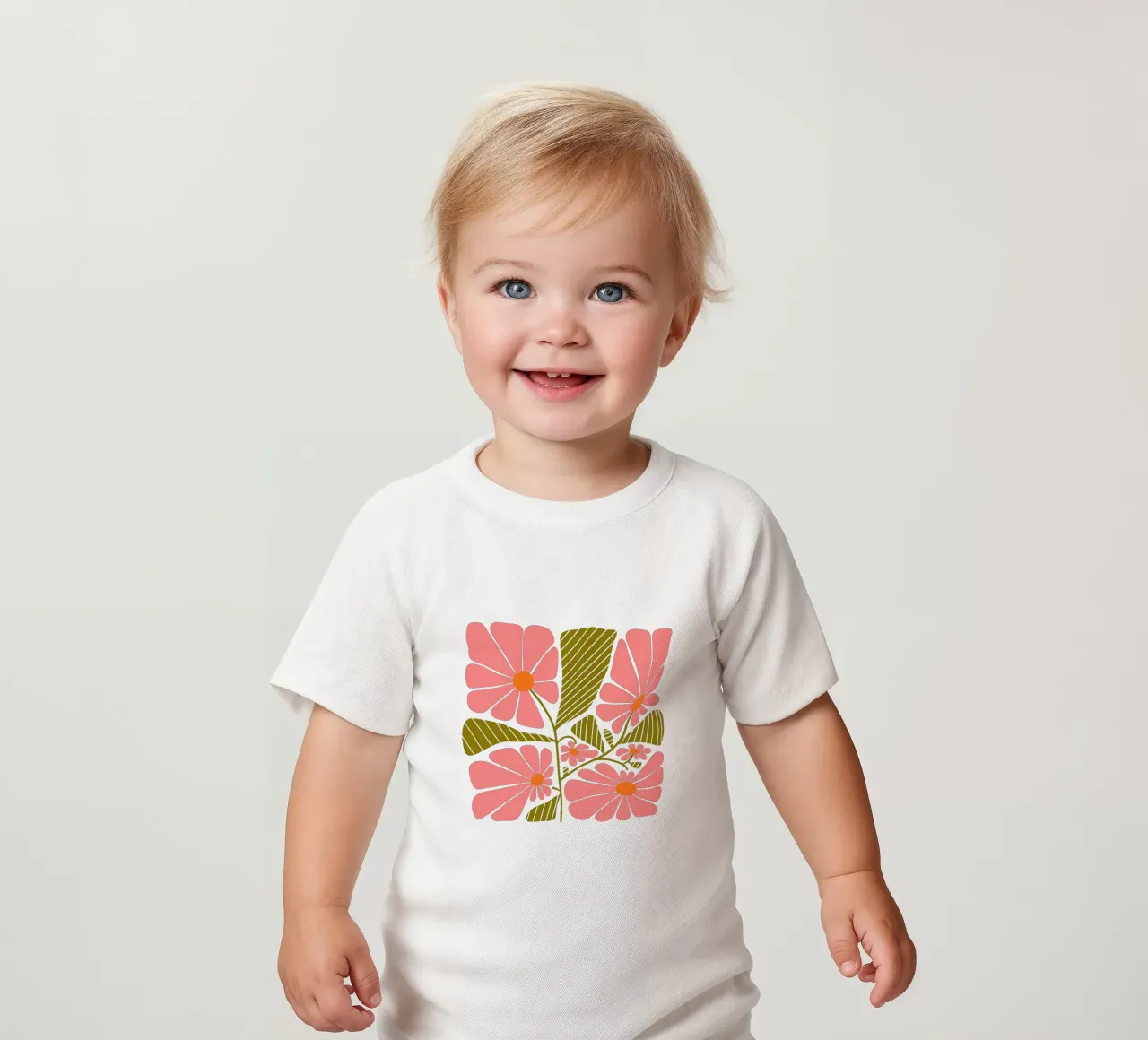 Retro 60s vibes pink flowers maglietta neonato da TijanaArtStudio88