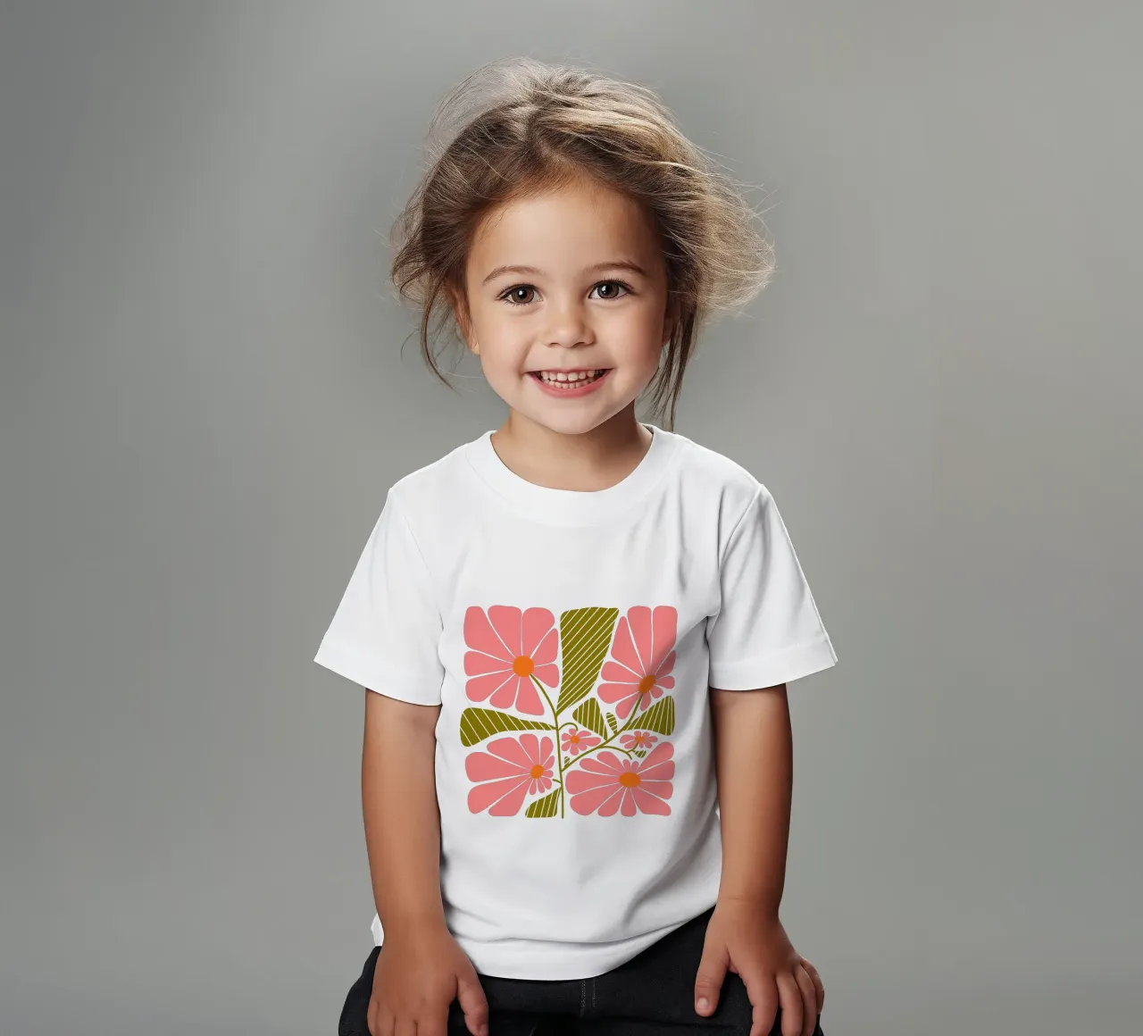 Retro 60s vibes pink flowers kids t-shirt by TijanaArtStudio88