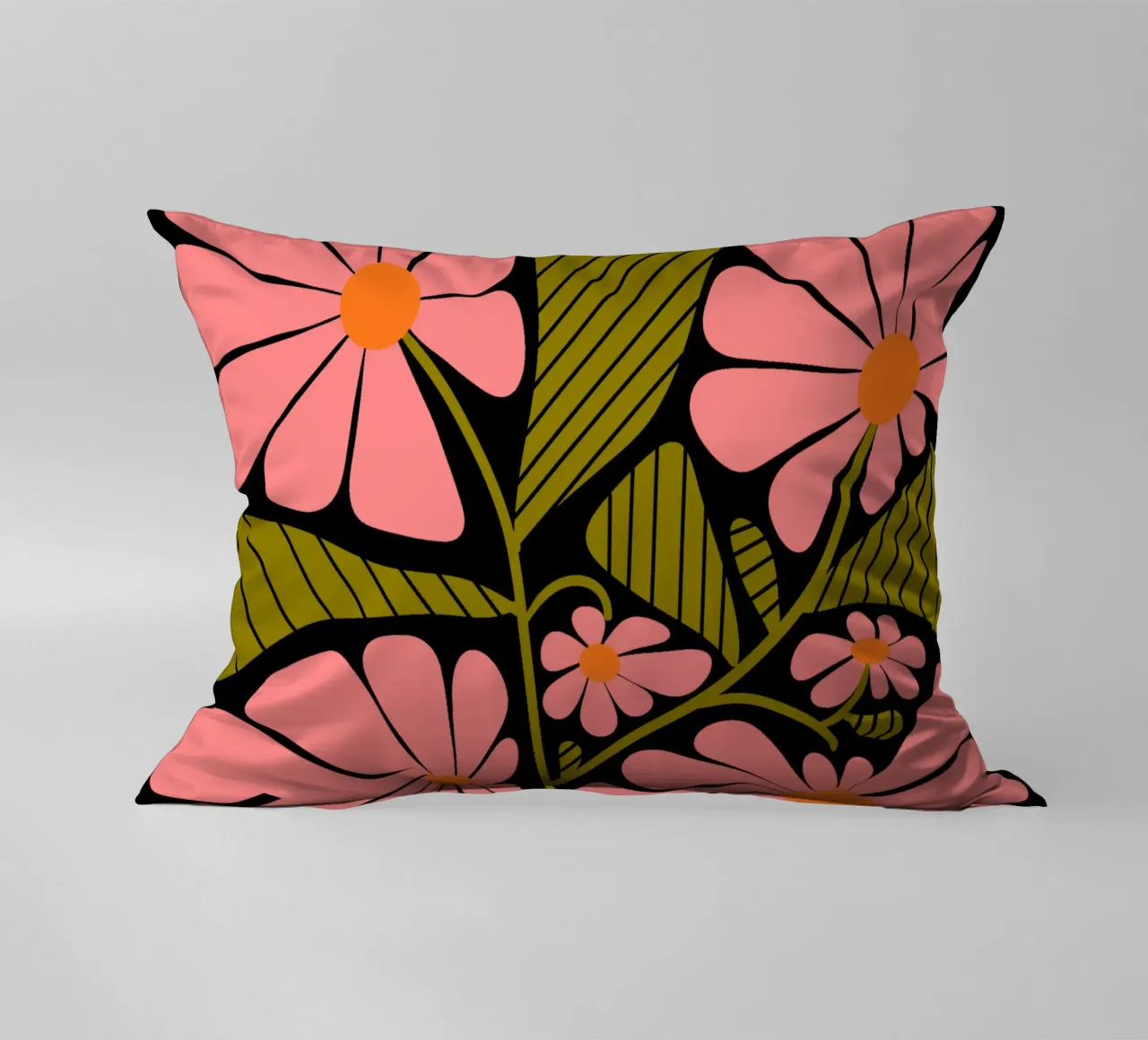Retro 60s vibes pink flowers cuscino da TijanaArtStudio88