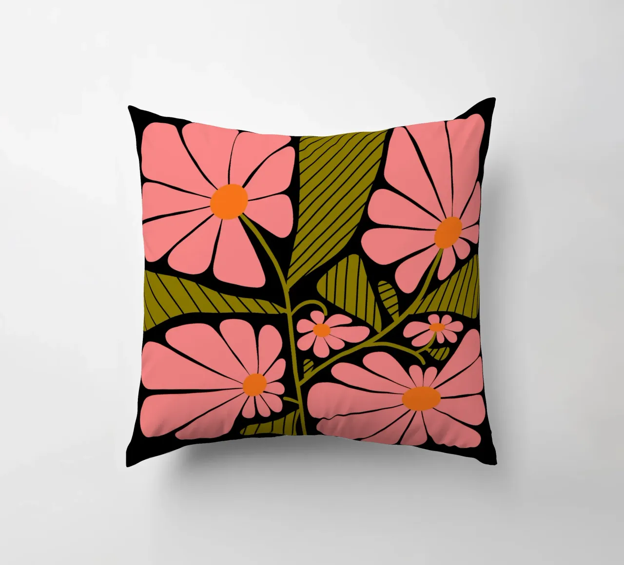 Retro 60s vibes pink flowers cuscino da TijanaArtStudio88