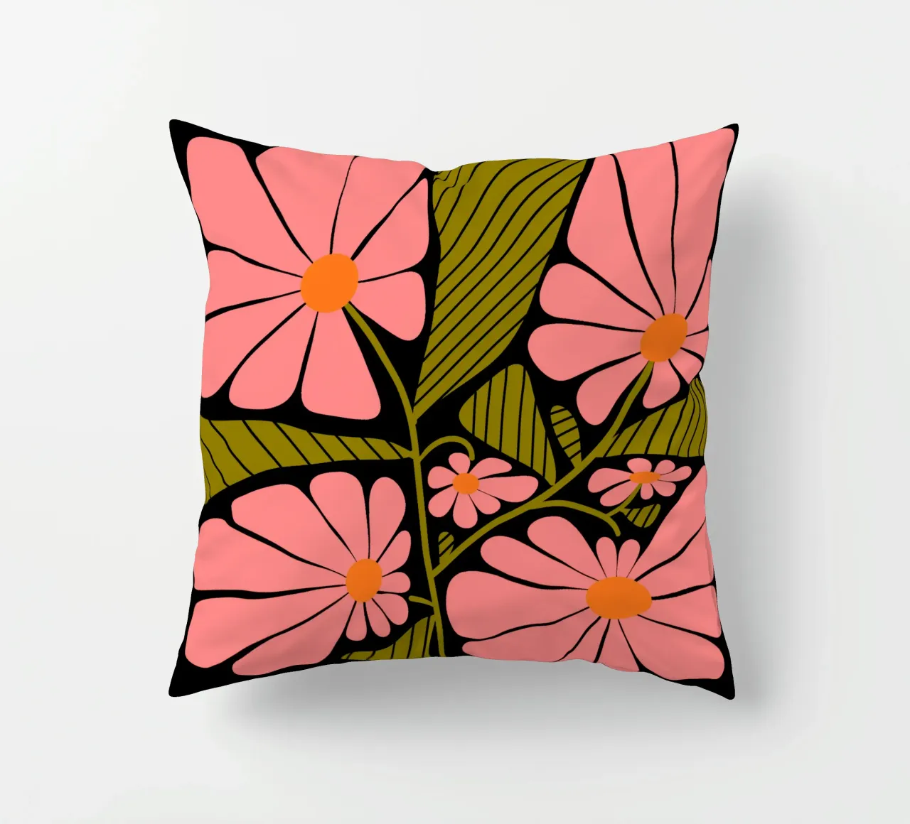 Retro 60s vibes pink flowers cuscino da TijanaArtStudio88