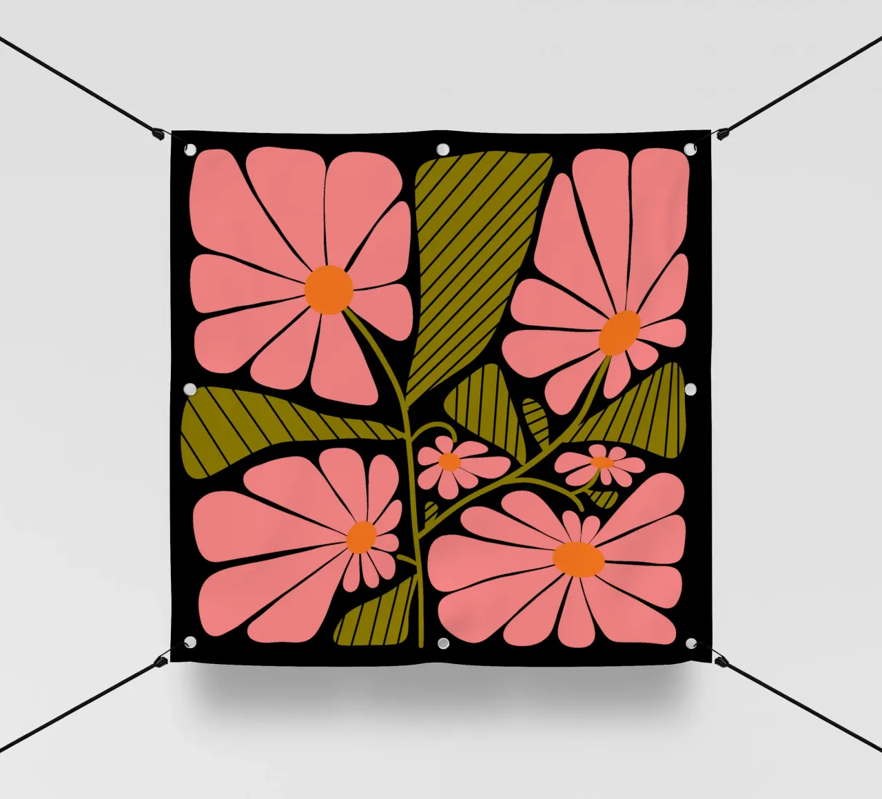 Retro 60s vibes pink flowers telo in pvc da TijanaArtStudio88