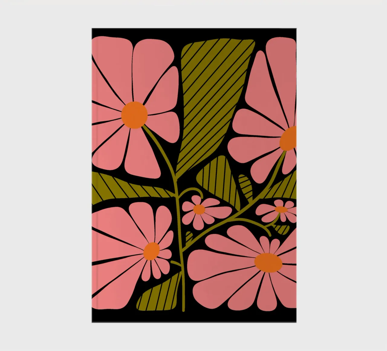Retro 60s vibes pink flowers diario da TijanaArtStudio88