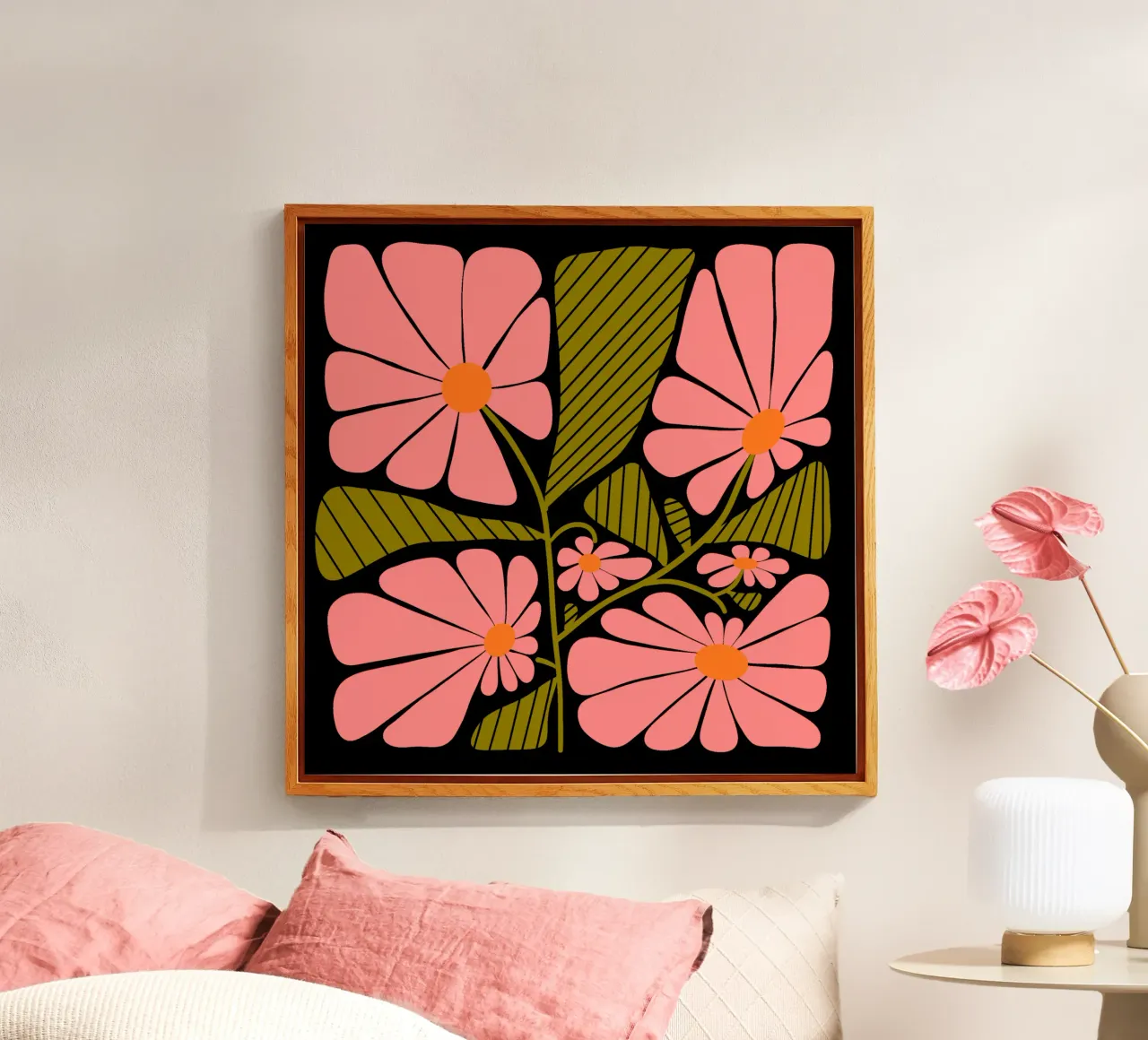 Retro 60s vibes pink flowers plexiglass da TijanaArtStudio88