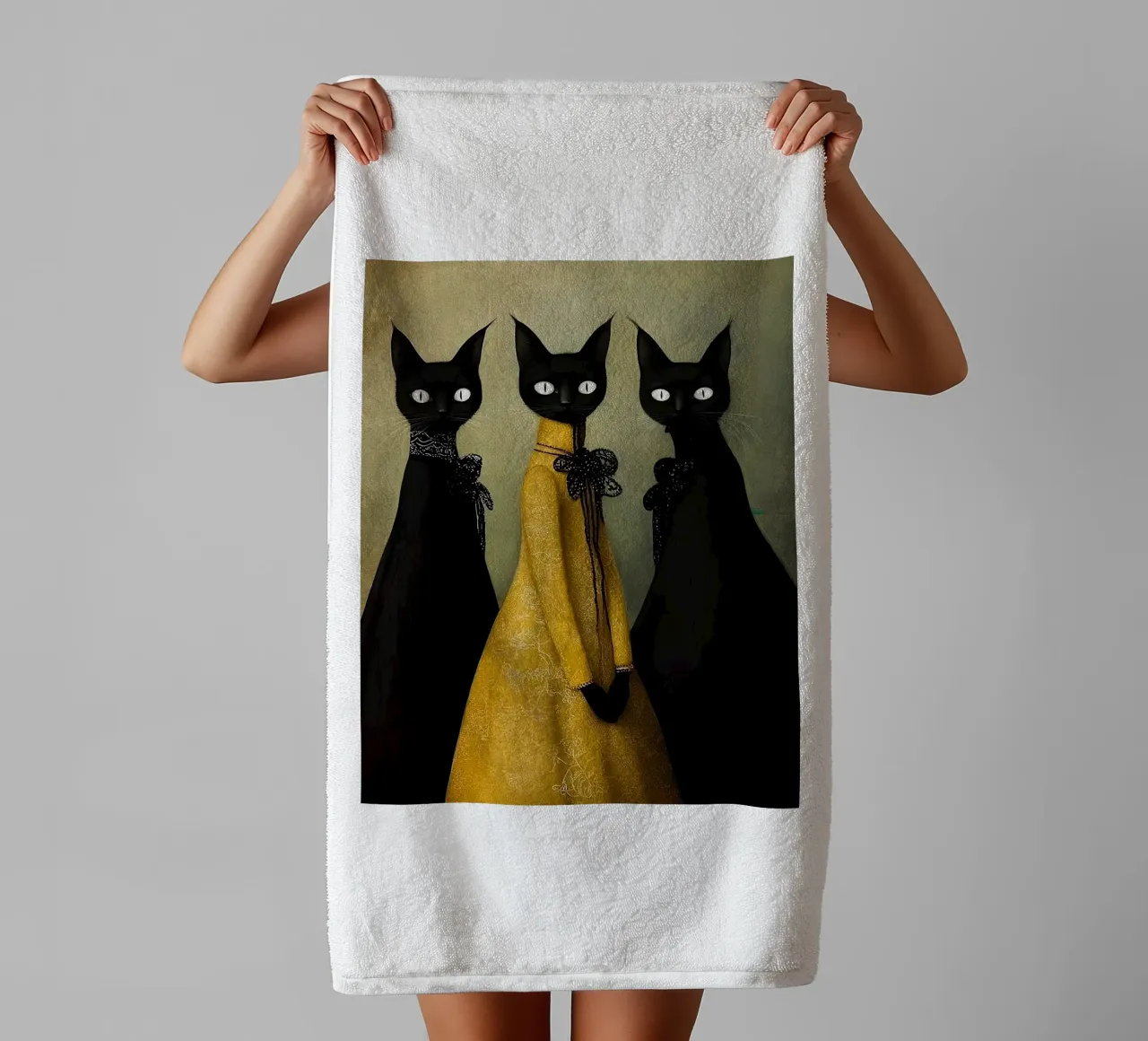 Tre gatti neri asciugamano da bagno da Manuela