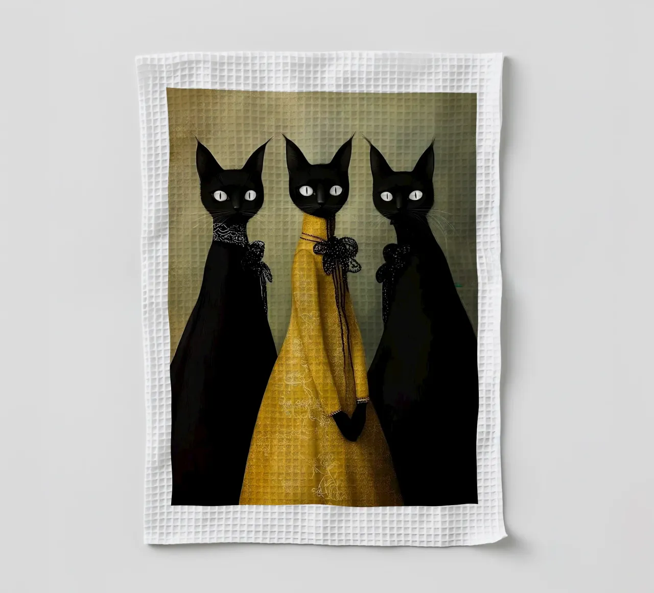Tre gatti neri canovaccio da cucina da Manuela