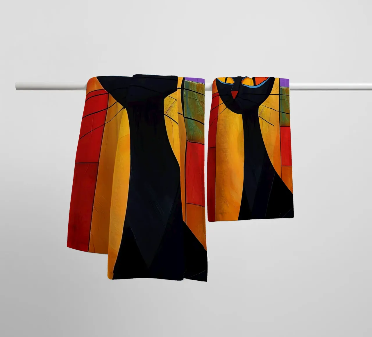 Kleurrijke abstracte kat badhanddoek van Kaden