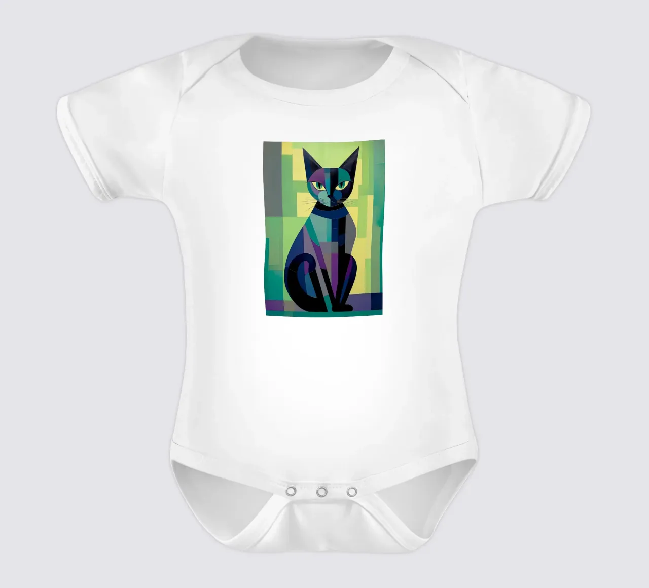 Geometry Colorful Cat short-sleeve baby romper by Kaden