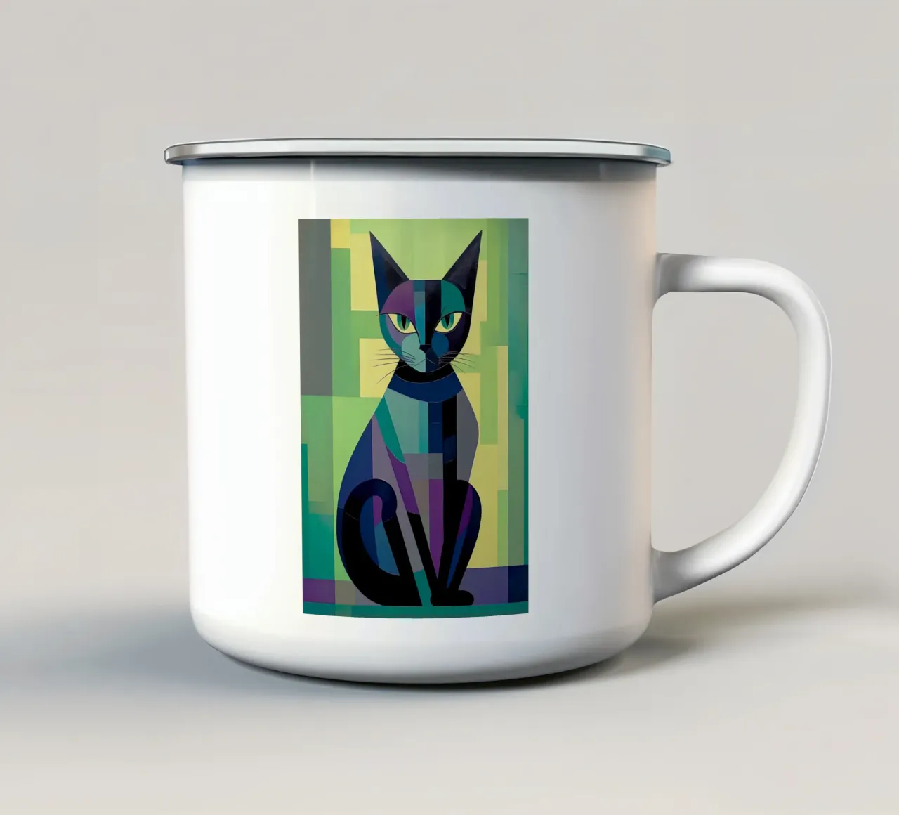 Geometry Colorful Cat enamel mug by Kaden